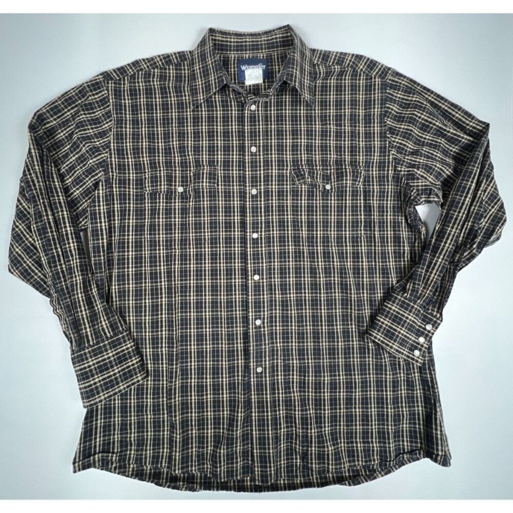 Wrangler Men XL Pearl Snap Western Plaid Long Sleeve Shirt